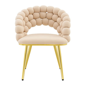 English Elm Set of 2 Velvet Bubble Back Dining Chairs with Sculptural Chain Backrest Glam Legs Beige,Gold W1512P491849