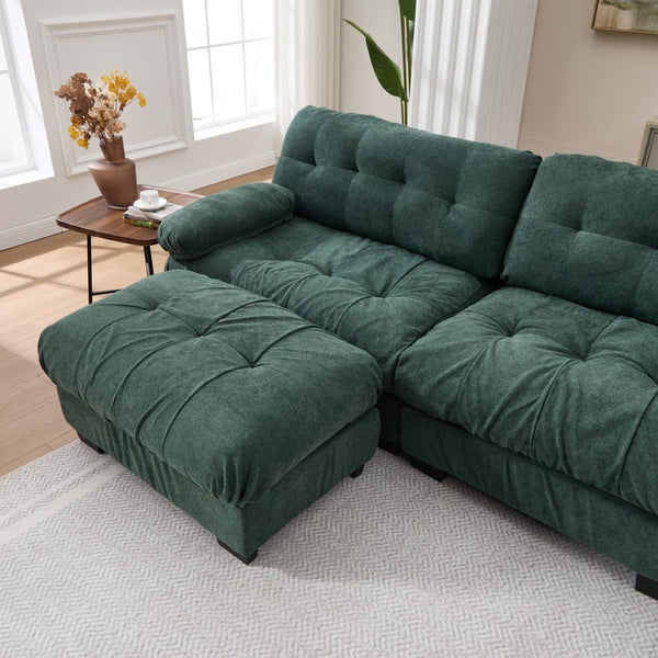English Elm Modular Cloud Sofa Deep Seat Flannelette Sectional with Round Armrests for Living Room Green W2120S00047