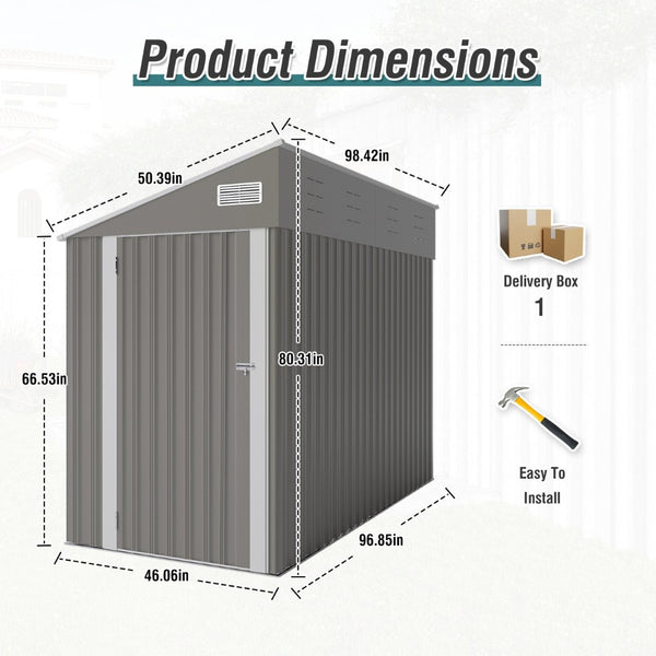 English Elm Campcraft Metal Storage Shed with Sloped Roof Ventilation and Weather Resistant Steel Panels Dark Gray W1598S00046