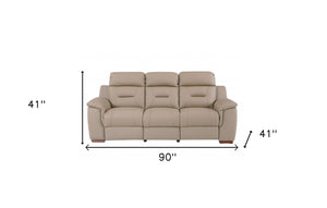 Homeroots 90" Beige Faux Leather Sofa With Brown Legs Beige  343837