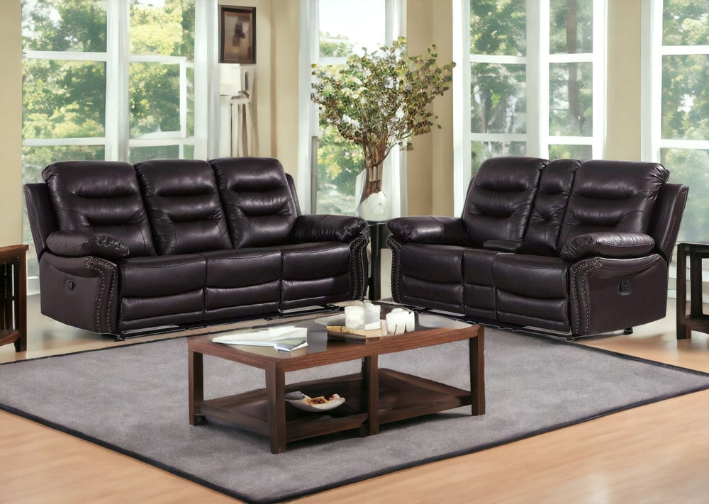 Homeroots Two Piece Indoor Brown Faux Leather Five Person Seating Set Brown  343840