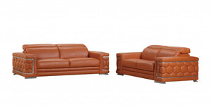 Homeroots Two Piece Indoor Camel Italian Leather Five Person Seating Set Camel  343841
