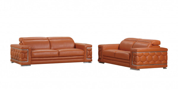 Homeroots Two Piece Indoor Camel Italian Leather Five Person Seating Set Camel  343841