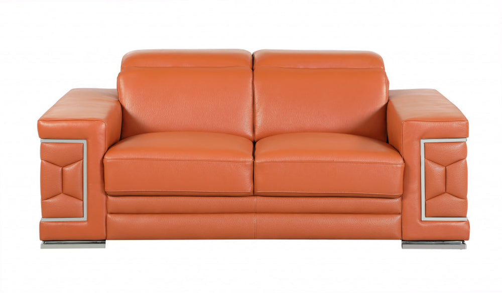 HomeRoots Two Piece Camel Italian Leather Seating Set for 5 - Stylish Comfort for Your Living Room Retreat 343841