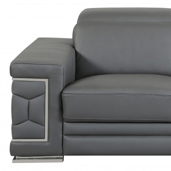 Homeroots Two Piece Indoor Dark Gray Italian Leather Five Person Seating Set Dark Grey  343842