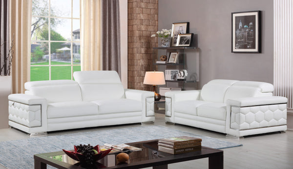 Homeroots Two Piece Indoor White Italian Leather Five Person Seating Set White  343843