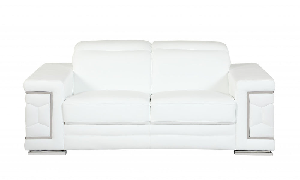Homeroots Two Piece Indoor White Italian Leather Five Person Seating Set White  343843