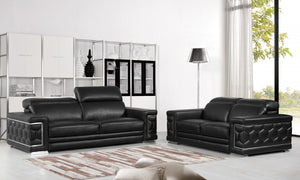 Homeroots Two Piece Indoor Black Italian Leather Five Person Seating Set Black  343844