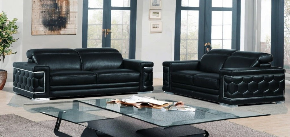 HomeRoots Two Piece Indoor Black Italian Leather Seating Set for 5 - Stylish Comfort & Modern Design 343844