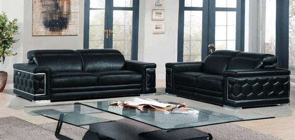 Homeroots Two Piece Indoor Black Italian Leather Five Person Seating Set Black  343844
