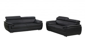 Homeroots Two Piece Indoor Black Genuine Leather Five Person Seating Set Black  343848