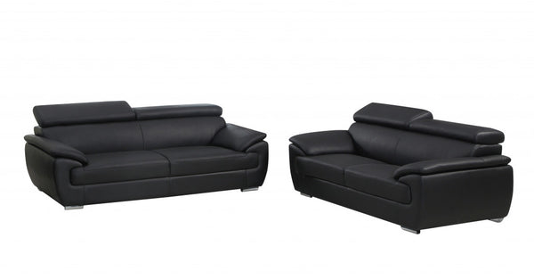 Homeroots Two Piece Indoor Black Genuine Leather Five Person Seating Set Black  343848