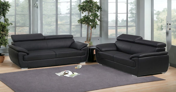 Homeroots Two Piece Indoor Black Genuine Leather Five Person Seating Set Black  343848