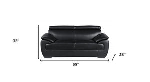 Homeroots Two Piece Indoor Black Genuine Leather Five Person Seating Set Black  343848