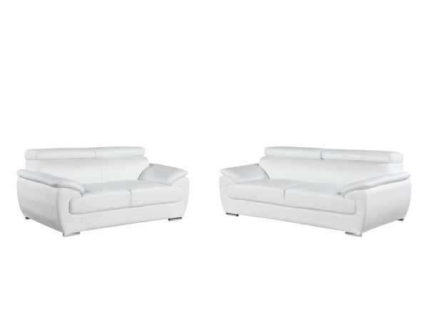 Homeroots Two Piece Indoor White Genuine Leather Five Person Seating Set White  343849