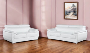 Homeroots Two Piece Indoor White Genuine Leather Five Person Seating Set White  343849