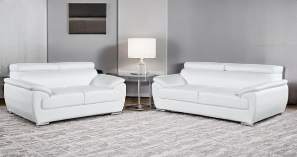 HomeRoots Two Piece Indoor White Leather Seating Set for 5 - Modern Comfort with Stylish Design & Supportive Style 343849