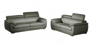 Homeroots Two Piece Indoor Gray Genuine Leather Five Person Seating Set Grey  343850