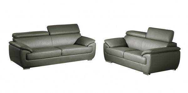 Homeroots Two Piece Indoor Gray Genuine Leather Five Person Seating Set Grey  343850