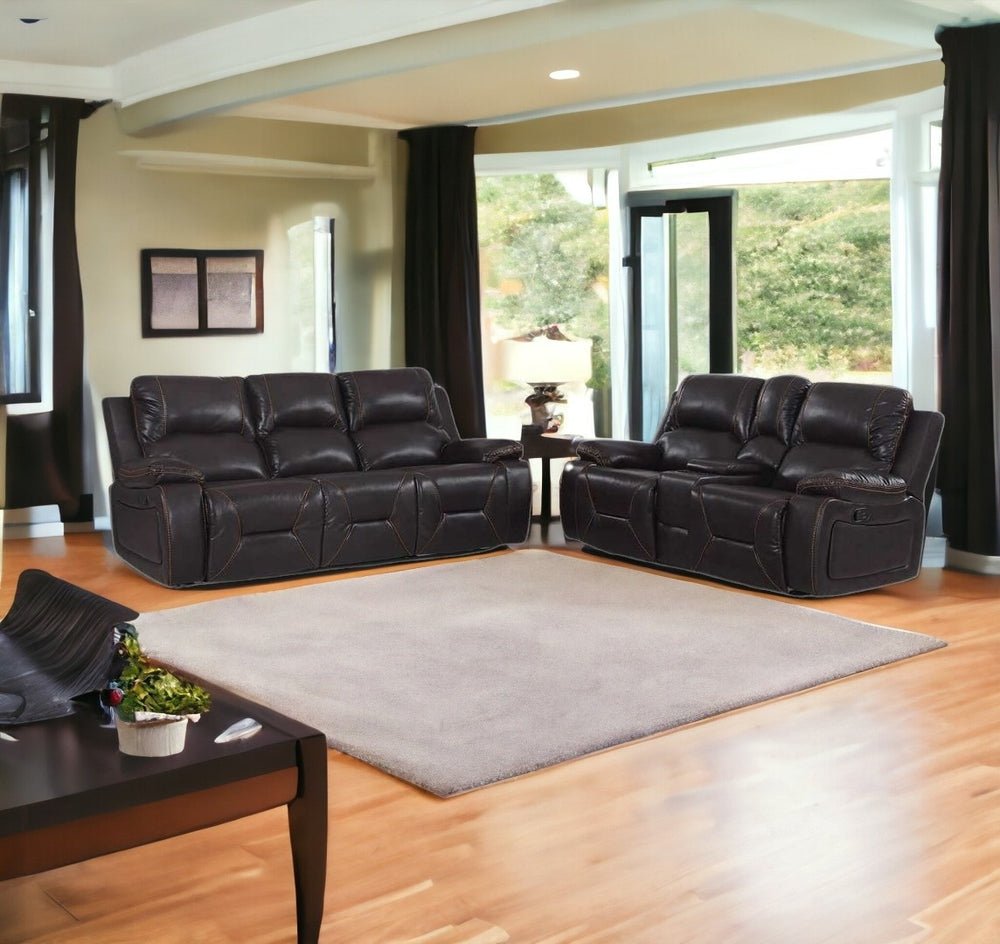 HomeRoots Three Piece Indoor Faux Leather Seating Set for Six - Stylish, Comfortable & Durable Recliners 89'' X 40''  X 40'' 343853