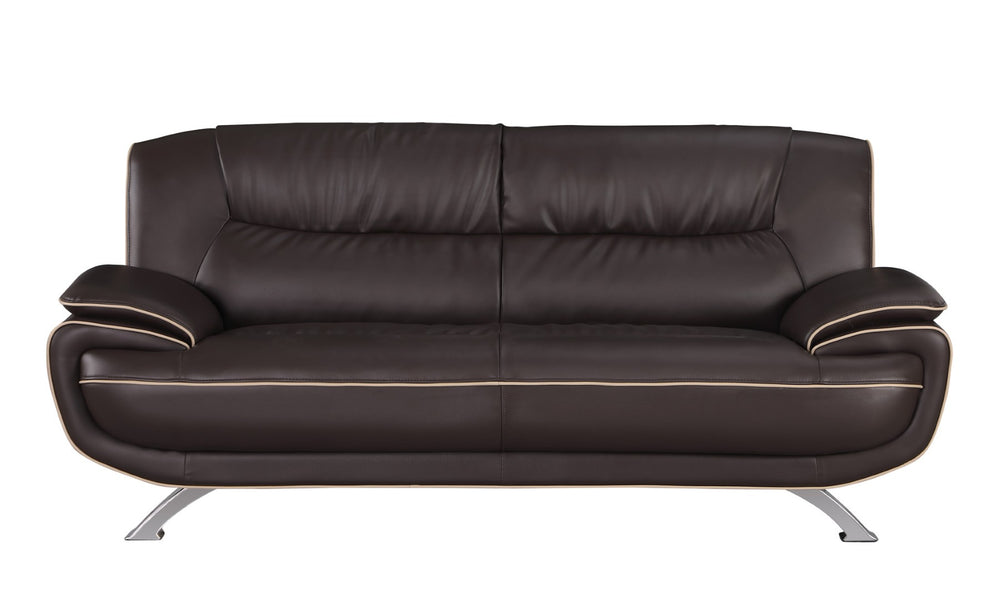 HomeRoots Three Piece Indoor Brown Genuine Leather Seating Set for Six - Elegant Comfort for Your Living Room 67" X 35" X 35" 343857