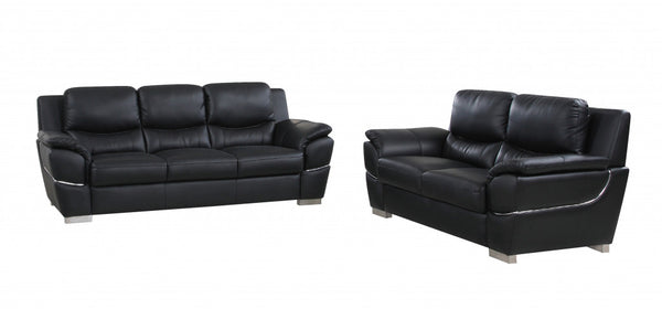 Homeroots Two Piece Indoor Black Genuine Leather Five Person Seating Set Black  343860