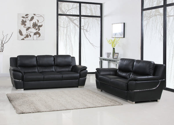 Homeroots Two Piece Indoor Black Genuine Leather Five Person Seating Set Black  343860