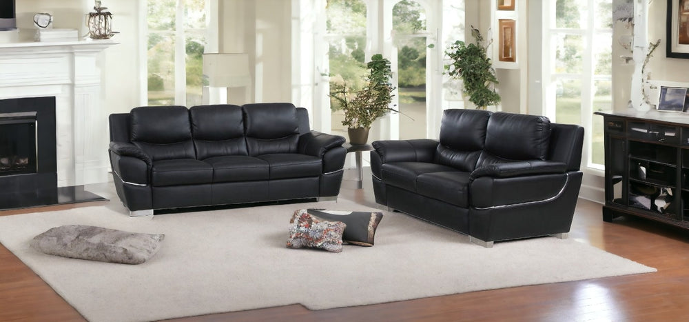 Homeroots Two Piece Indoor Black Genuine Leather Five Person Seating Set Black  343860