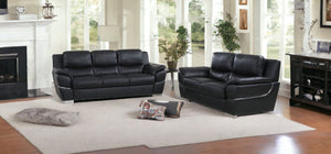 Homeroots Two Piece Indoor Black Genuine Leather Five Person Seating Set Black  343860