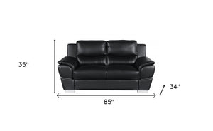 Homeroots Two Piece Indoor Black Genuine Leather Five Person Seating Set Black  343860