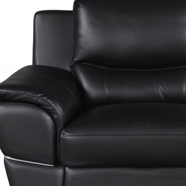 Homeroots Two Piece Indoor Black Genuine Leather Five Person Seating Set Black  343860