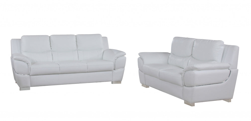 Homeroots Two Piece Indoor White Genuine Leather Five Person Seating Set White  343861