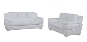 Homeroots Two Piece Indoor White Genuine Leather Five Person Seating Set White  343861