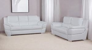 Homeroots Two Piece Indoor White Genuine Leather Five Person Seating Set White  343861