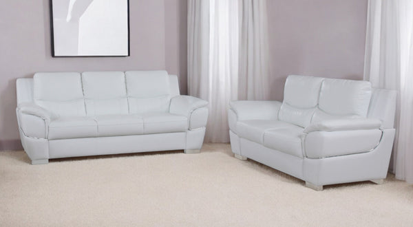 Homeroots Two Piece Indoor White Genuine Leather Five Person Seating Set White  343861