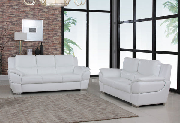 Homeroots Two Piece Indoor White Genuine Leather Five Person Seating Set White  343861