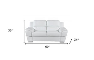 Homeroots Two Piece Indoor White Genuine Leather Five Person Seating Set White  343861