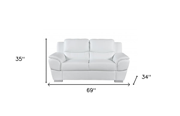 Homeroots Two Piece Indoor White Genuine Leather Five Person Seating Set White  343861