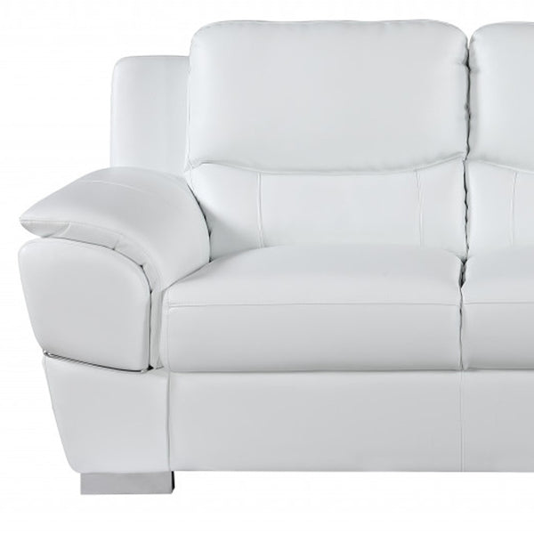 Homeroots Two Piece Indoor White Genuine Leather Five Person Seating Set White  343861