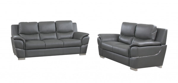 Homeroots Two Piece Indoor Gray Genuine Leather Five Person Seating Set Grey  343862