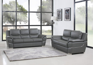Homeroots Two Piece Indoor Gray Genuine Leather Five Person Seating Set Grey  343862