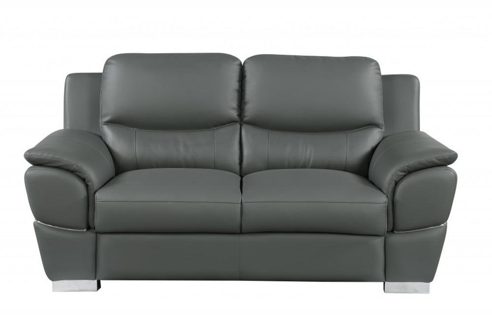 HomeRoots Two Piece Indoor Gray Leather Seating Set for 5 – Stylish Comfort & Modern Elegance for Any Space 343862
