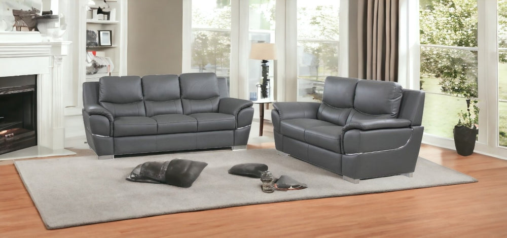HomeRoots Two Piece Indoor Gray Leather Seating Set for 5 – Stylish Comfort & Modern Elegance for Any Space 343862