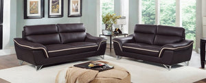 Homeroots Two Piece Indoor Brown Genuine Leather Five Person Seating Set   343863