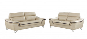 Homeroots Two Piece Indoor Beige Genuine Leather Five Person Seating Set   343864
