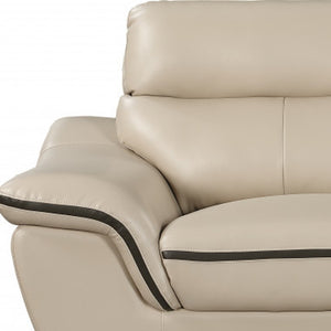 Homeroots Two Piece Indoor Beige Genuine Leather Five Person Seating Set   343864