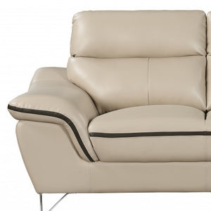 Homeroots Two Piece Indoor Beige Genuine Leather Five Person Seating Set   343864