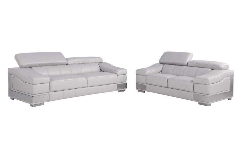 HomeRoots Two Piece Indoor Light Gray Italian Leather Seating Set for Five – Stylish Comfort & Design 343865