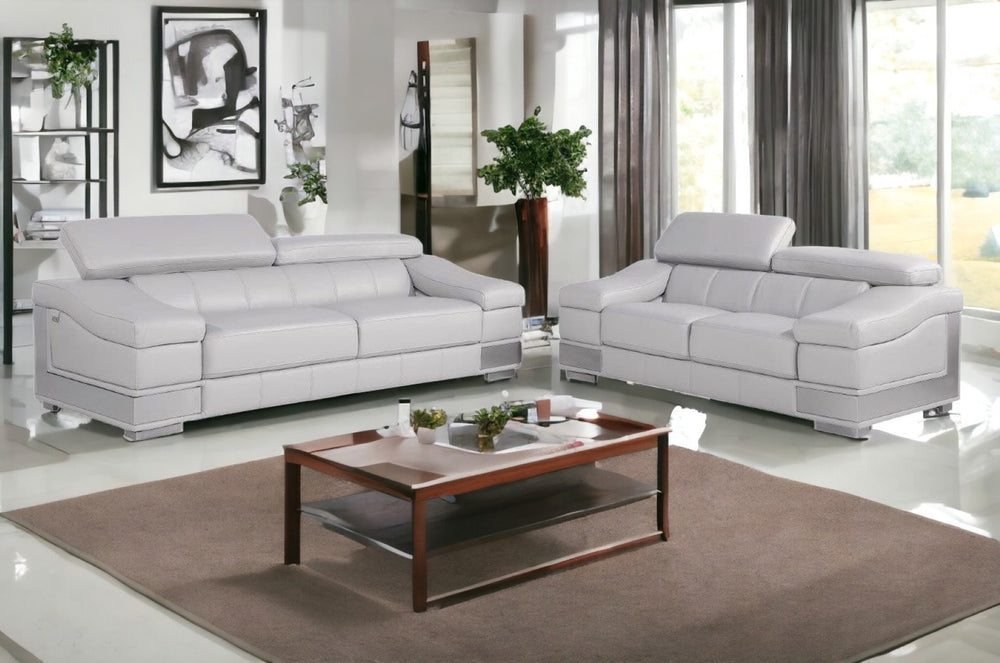 HomeRoots Two Piece Indoor Light Gray Italian Leather Seating Set for Five – Stylish Comfort & Design 343865