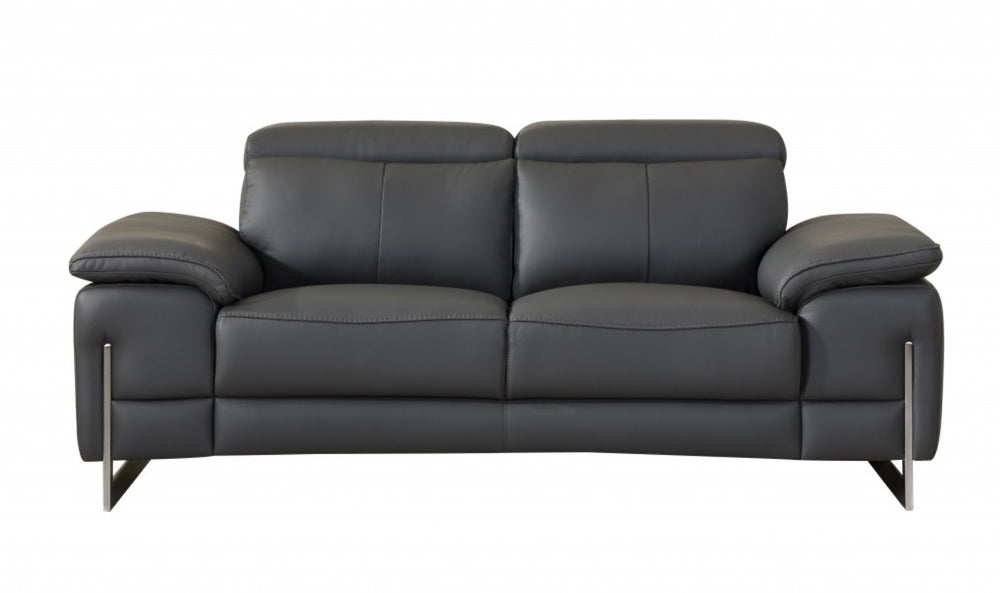 HomeRoots Two Piece Dark Gray Italian Leather Seating Set for 5 - Elegant, Comfortable, and Durable Design 343866